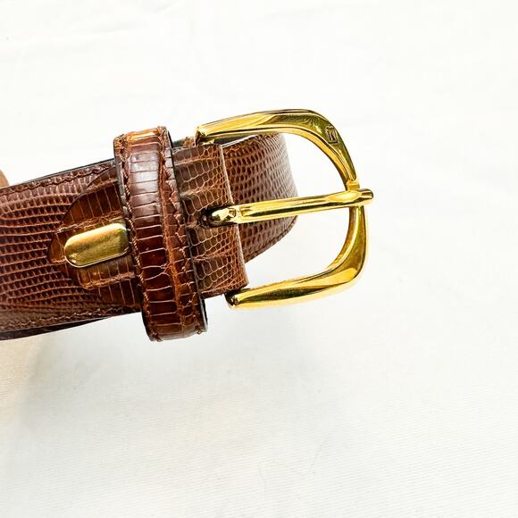 Bruno Magli Brown Leather Real Lizard All Leather Belt Brass Buckles Size 40 - Picture 5 of 5